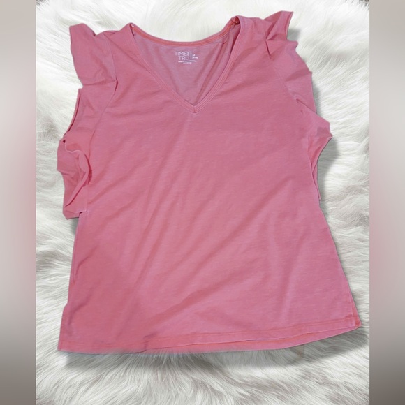 Time and Tru Pink Ruffle Shoulder Blouse 🌸 Feminine & Flowy Size M - Picture 1 of 3